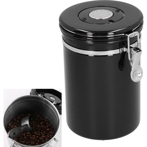 Boîte de Conservation à Café avec Valve Aromatique en Acier Inoxydable - Conteneur Hermétique avec Cuillère - Noir (1/5)