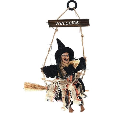sorcière halloween ornement bienvenue numéro de maison, balai de sorcière avec capuche halloween décoration pendentif maison hantée
