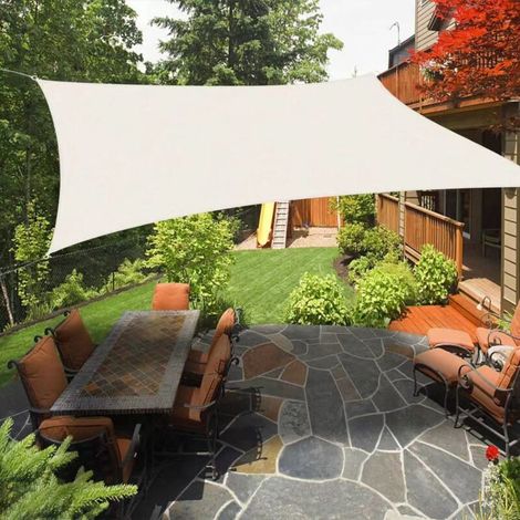 Vela ombreggiante rettangolare 2x3 m in tessuto HDPE traspirante con protezione UV al 95% per giardino e terrazza, colore crema-Crezuo
