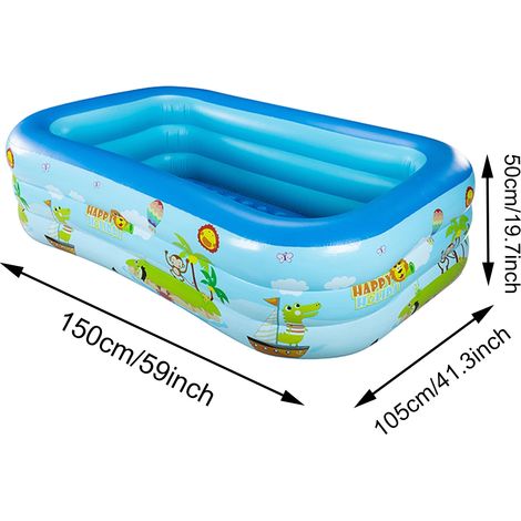 Piscine gonflable (150x105x50cm), fabriquée en PVC épais, pliable, portable pour une utilisation en extérieur dans le jardin, facile à vider. (1/5)