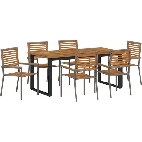 Maison Exclusive - Set da Pranzo per Giardino 7 pz Grigio Legno di Acacia Massello (1/5)