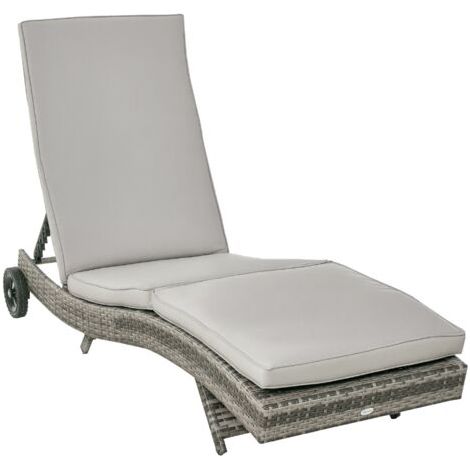 royaluxe -Bain de soleil transat grand confort - dossier inclinable 5 positions roulettes - matelas déhoussable inclus - résine tressée grise (1/5)