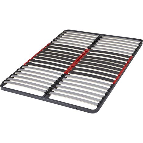 Cadre à lattes 140x190 cm – Métal cintré avec peinture époxy – 2x20 lattes en bois anti-gliss – Double axe de renfort – Ebac
