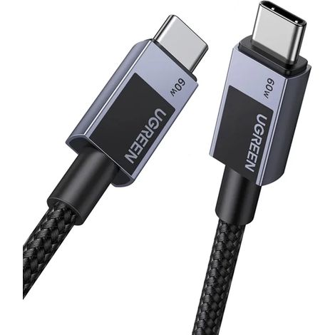 Cable USB-C a USB-C Ugreen L524, 60 W, PD, 0,5 m (gris) (1/2)