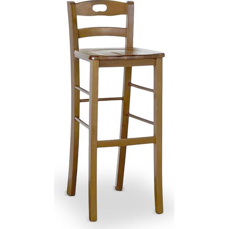 Snackhocker H 80 cm aus hellem Nussbaum mit Griff und Sitzfläche aus massivem Holz (1/5)