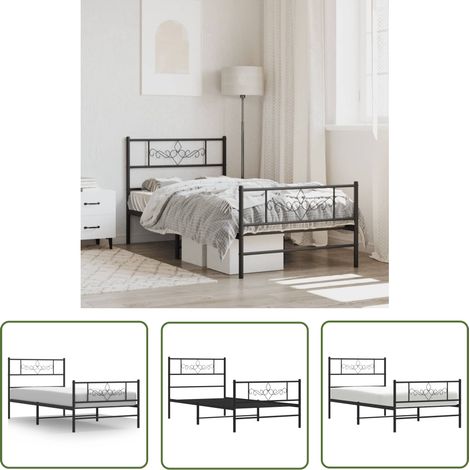The Living Store Cadre de lit métal sans matelas avec pied de lit noir 80x200 cm - Cadre De Lit - Lit Double - Lit Metal - Lit Noir - Meuble Chambre (1/5)