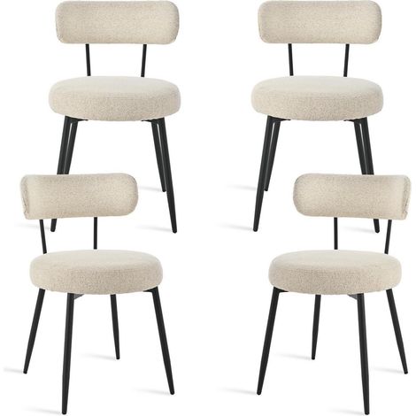 Esszimmerstühle 4er Set Bouclé Leinen Beige, Gepolsterte Küchenstühle ohne Armlehne mit Metallbeinen (1/5)
