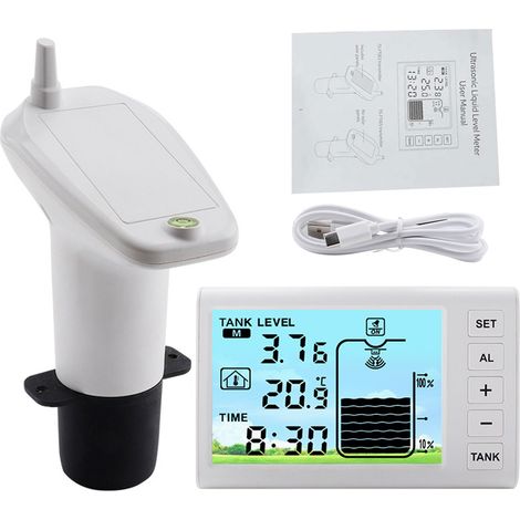 Jauge de niveau d'eau sans fil ultrasonique Capteur de profondeur avec affichage LCD température et heure précis (1/5)