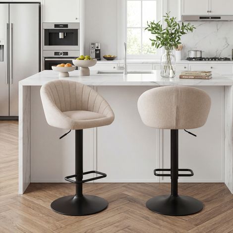 Wahson Tabouret de Bar en Tissu, Chaise de bar Lot de 2 Chaise Haute Cuisine Réglable Tabouret pour Bar/Cuisine, Beige