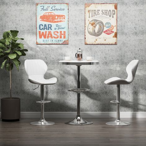 HOMCOM Ensemble de 2 Tabourets de Cuisine Hauts et Pivotants Tabourets Hauts en Cuir Synthétique avec Dossier et Structure en Métal 47x51.5x92-114 cm Blanc (1/5)