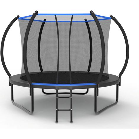 Trampoline rond 305cm extérieur jardin filet sécurité échelle norme EN71-14 CE 305x305x248cm enfants adolescents loisirs, noir bleu (1/5)