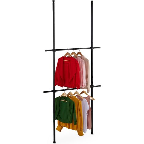 Relaxdays Garderobensystem Teleskop, 165–300 cm höhenverstellbar, 75–120 cm Breite, ohne Bohren, Kleiderständer, schwarz