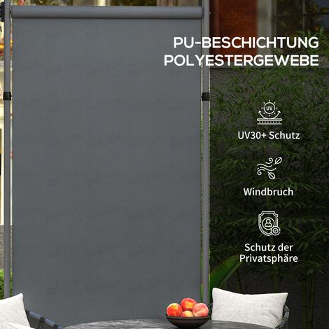 Store verticale pour balcon 150x220-310cm avec manivelle, pare-vue imperméable en polyester gris foncé, protection intempéries pour terrasse et jardin (1/5)