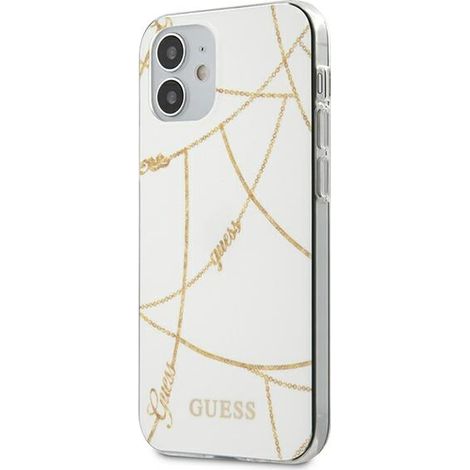 Custodia per iPhone 12 mini Guess Gold Chain Collection, colore bianco