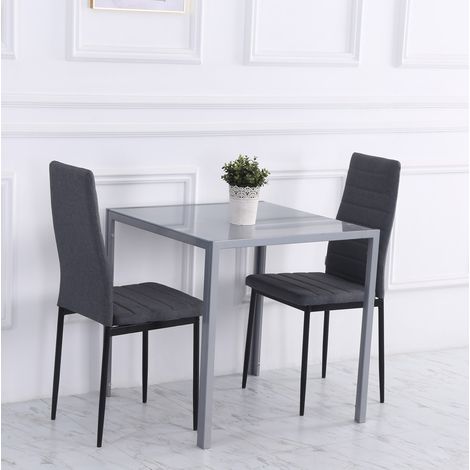 Mesa comedor cuadrada de cristal para 4 personas gris OKMYHOME (1/4)