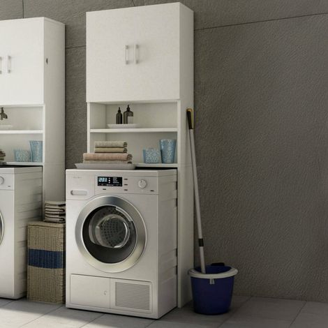 Dmora Armario multiusos Anemone, Mueble lineal con 2 puertas batientes y baldas, Mueble lavadero para lavadora, 100% Made in Italy, Cm 65x32h195, Blanco, con embalaje reforzado (1/5)