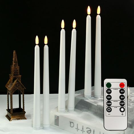 Bougies sans flamme couleur ivoire, lot de 6, bougies à tige longue télécommandées, bougies pour anniversaires/Noël/Halloween/ca (1/4)