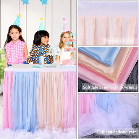 Gonna da tavolo in garza per feste in casa, tovaglia avvolgente, lunga lunghezza, adatta per matrimoni, Natale, dessert, hotel, decorazioni per conferenze. (1/5)