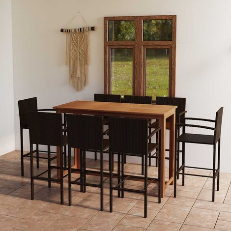 vidaXL Conjunto de bar para jardín 9 piezas marrón (1/5)