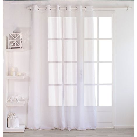 Voilage grande largeur 240x240 cm – Voile sablé blanc – 100% polyester – 12 oeillets inox – Finition ourlet – Enjoy Home