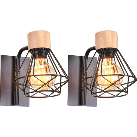 Set mit 2 Wandleuchten – Holz und schwarzes Eisen – Verstellbares Industriedesign – Für Wohn- und Schlafzimmer – 23 cm x 20 cm (1/5)