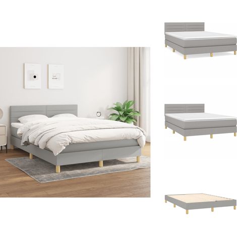 Boxspringbett mit Matratze Hellgrau 140x200 cm Stoff - Boxspringbett - Doppelbett - Bettenrahmen - Schlafraum - Hellgraues Bett (1/5)