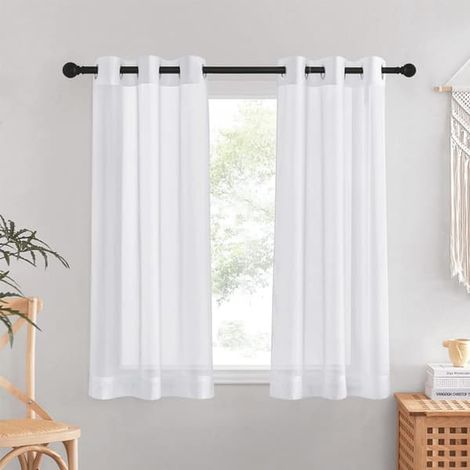 Rideaux blancs transparents - ensemble de 2 rideaux courts 140 x 160 cm (1/5)