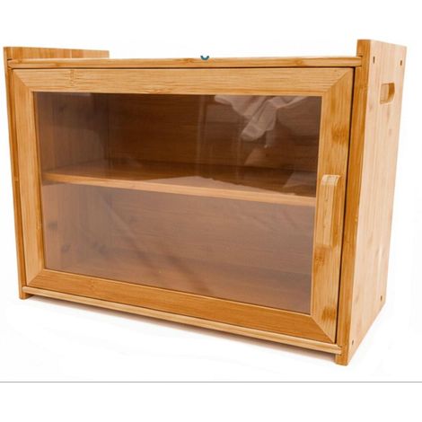 Boîte à pain à deux niveaux 31 x 40 x 17,5 cm avec tablette réglable design moderne en bambou bois naturel (1/2)