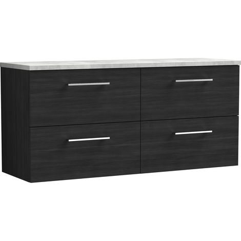 Balterley Bramshall 1200mm Wall Hung 4 Drawer Vanity Unit with Laminate Worktop for Modern Bathroom Storage - Charcoal Black