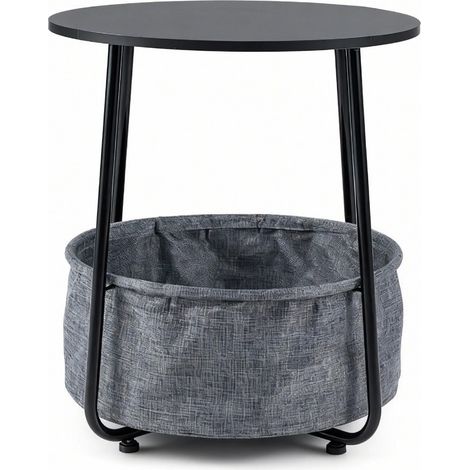 Tavolino rotondo con cestino portaoggetti rimovibile dimensioni 45 x 45 x 50,5 cm pratico e moderno design in metallo nero 200017060