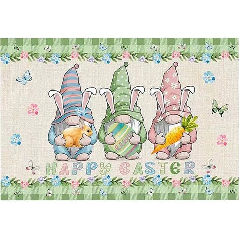 Tapis de sol décoratif lapin de Pâques, camion fleuri, paillasson d'intérieur et d'extérieur, tapis de couloir (1/5)