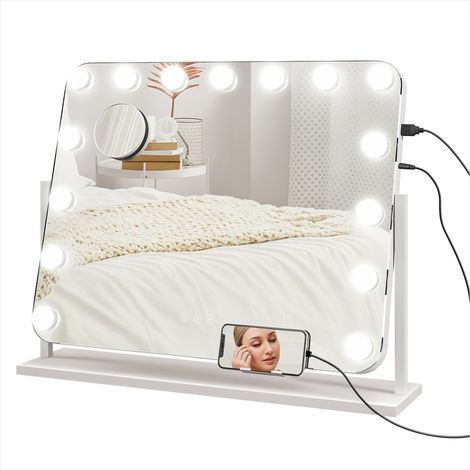 Tabouret Miroir maquillage LED blanc avec grossissement 10x (1/5)