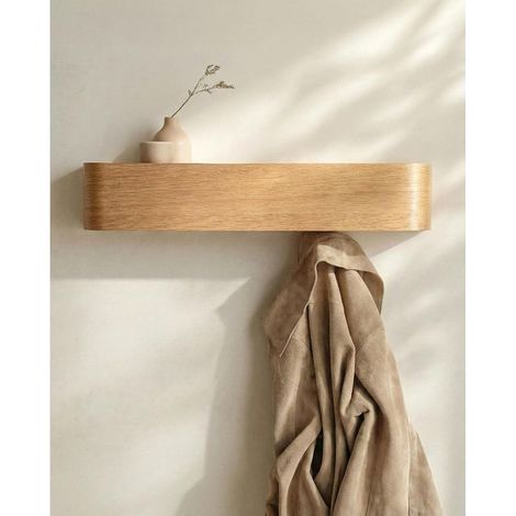 Porte-manteau mural - Porte-manteau design moderne avec crochets muraux dissimulés - Panneau en placage de bois massif (1/5)