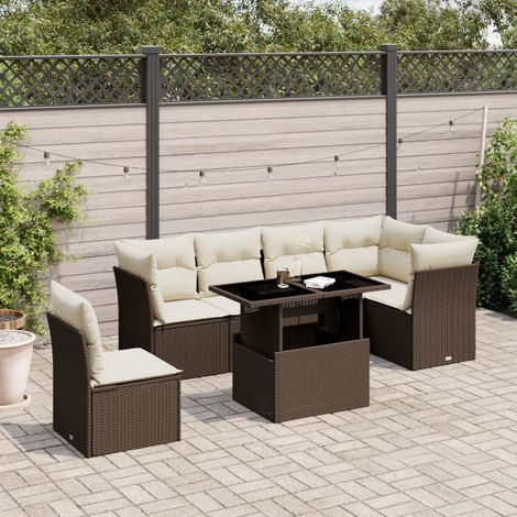7-tlg. Garten-Sofagarnitur mit Kissen Braun Poly Rattan vidaXL (1/5)