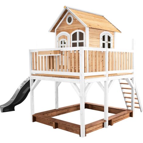 Axi Liam Maison Enfant Avec Bac À Sable & Toboggan Gris Aire De Jeux Pour L'Extérieur En Marron & Blanc Maisonnette / Cabane De Jeu En Bois Fsc (1/5)