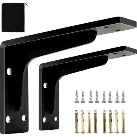 Supports d'étagère robustes 29 x 15 cm - Support de comptoir dissimulé en L pour granit/quartz, supports d'étagère de 2 mm d'épaisseur, métal industriel noir (lot de 2) (1/4)