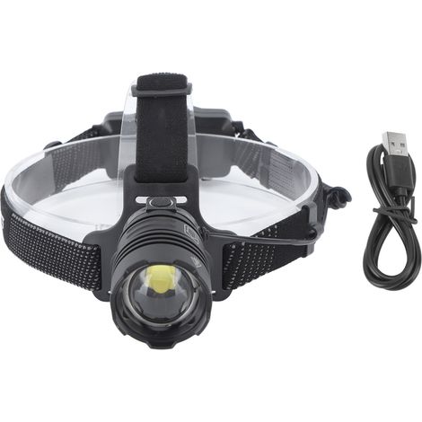 Lampe frontale LED XHP70 zoom télescopique IPX4 rechargeable USB-C, lampe torche frontale pour course, vélo, pêche (1/5)
