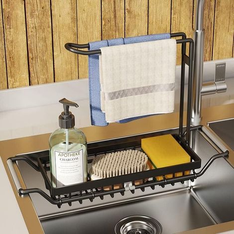 ZVD-Organiseur d'Évier de Cuisine Extensible en Acier Inoxydable avec Rail de Suspension pour Torchons (1/4)