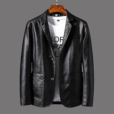 Veste cuir homme noire coupe ample style motard 4XL, blouson moto extérieur tendance (1/4)