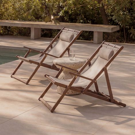 Pack de 2 hamacas plegables en madera de acacia con cojín Rondonia SKLUM       