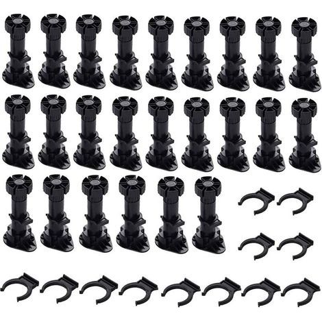 Verstellbare schwarze Kunststoff-Möbelfüße – 24 Stück (120 mm–150 mm) – Sockelmontage (1/5)