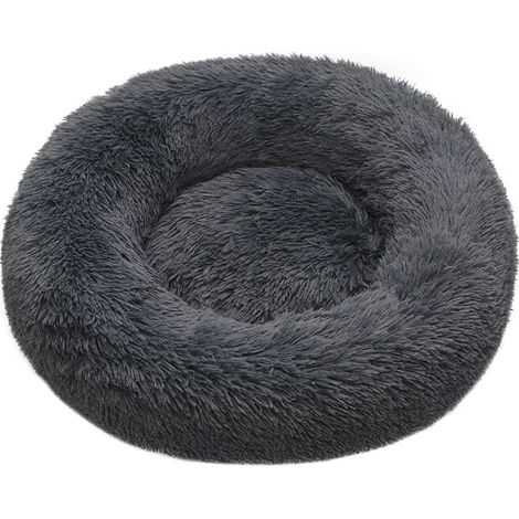 Panier pour Chien Chau Peluche Lit pour Chat Anti Dérapant Lavable Rond en Moelleux Coussin Anti Stress Lit pour Chiens et Chats Gris Foncé