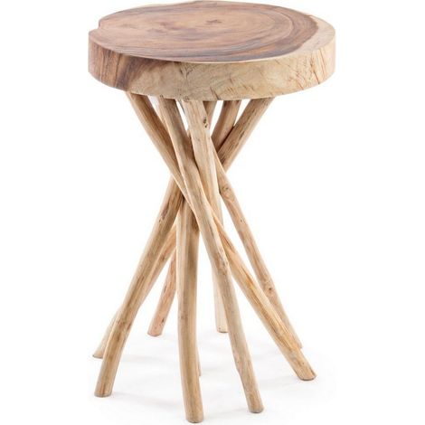 Tavolino "Solidad" gambe con rami di teak e piano in legno mungur per arredamento -Ø 35 cm (1/4)