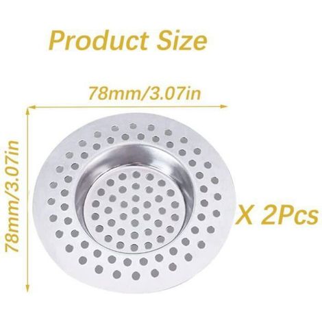 2 Pièces Filtre évier, Acier inoxydable, 7,8 cm, Anti-obstruction, Réutilisable, Cuisine Salle de bain (1/3)