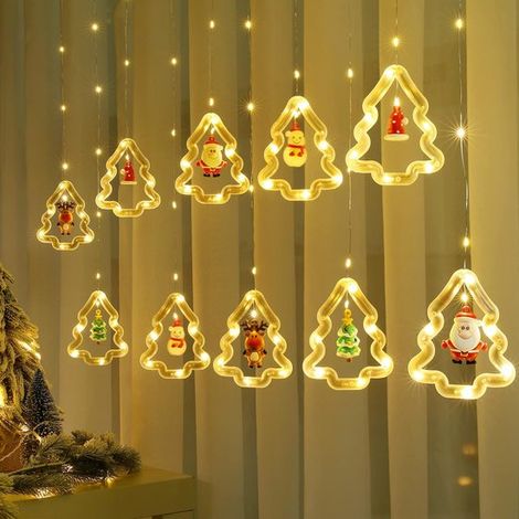 Guirlande lumineuse LED blanche chaude de Noël, rideau lumineux 3m avec 10 suspensions décoratives pour décoration intérieure de Noël, mariage, fête. (1/5)