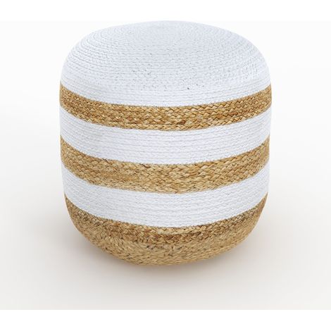 Puf redondo de yute, rayas blancas D40 cm - Billy