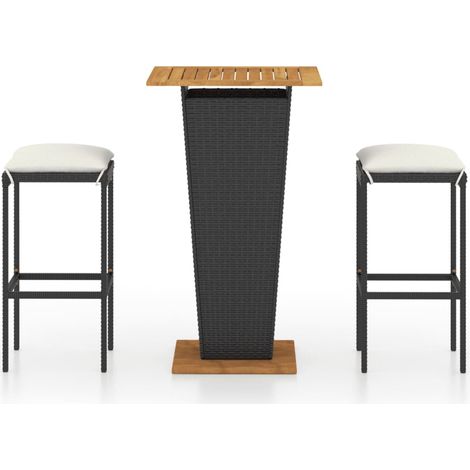 Set Bar da Giardino 3 pz con Cuscini in Polyrattan Nero vidaXL (1/5)