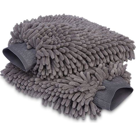 Guanti in microfibra per autolavaggio, set da 2 pezzi, grigi, dimensioni: 25 x 17 cm (1/3)