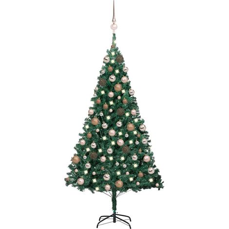 Sapin de Noël artificiel pré-éclairé et boules-Arbre de Noël vert 150 cm PVC 346007 (1/5)