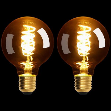 Lot de 2 ampoules LED vintage Edison, culot G80, 4 W, filament spiralé, lumière blanc chaud 2700 K, verre ambré, ampoule Edison dimmable. (1/5)